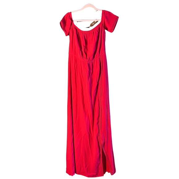Lovers + Friends Red Off-The-Shoulder Maxi Dress Size XL Slit Elegant Glamorous - Picture 2 of 14